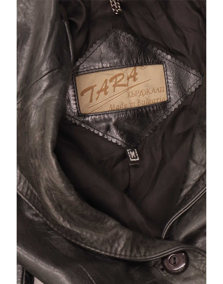 Vintage læderfrakke til kvinder UK 12 Medium Sort