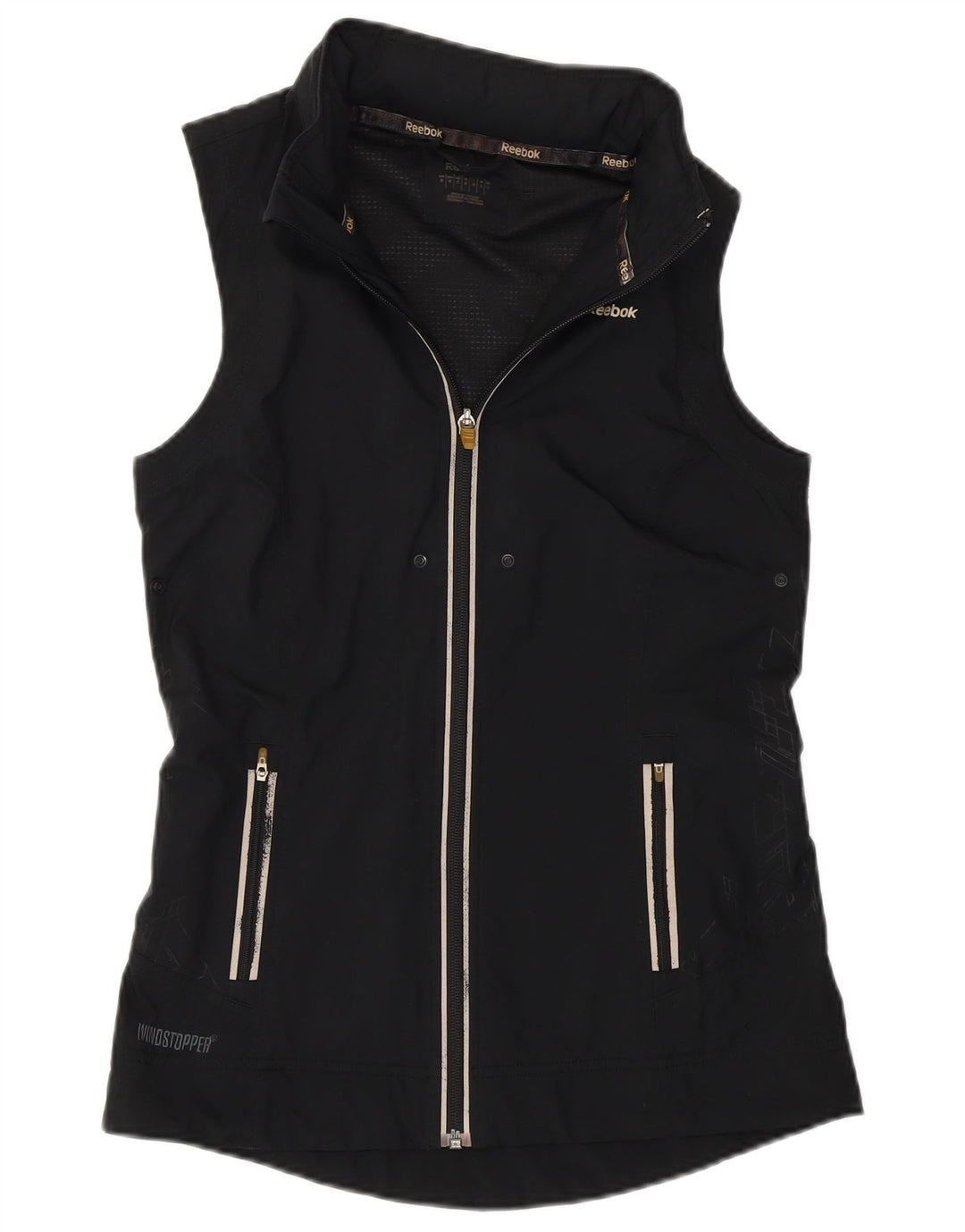 REEBOK Womens Hooded Tracksuit Top Jacket UK 10 Small Black Geometric