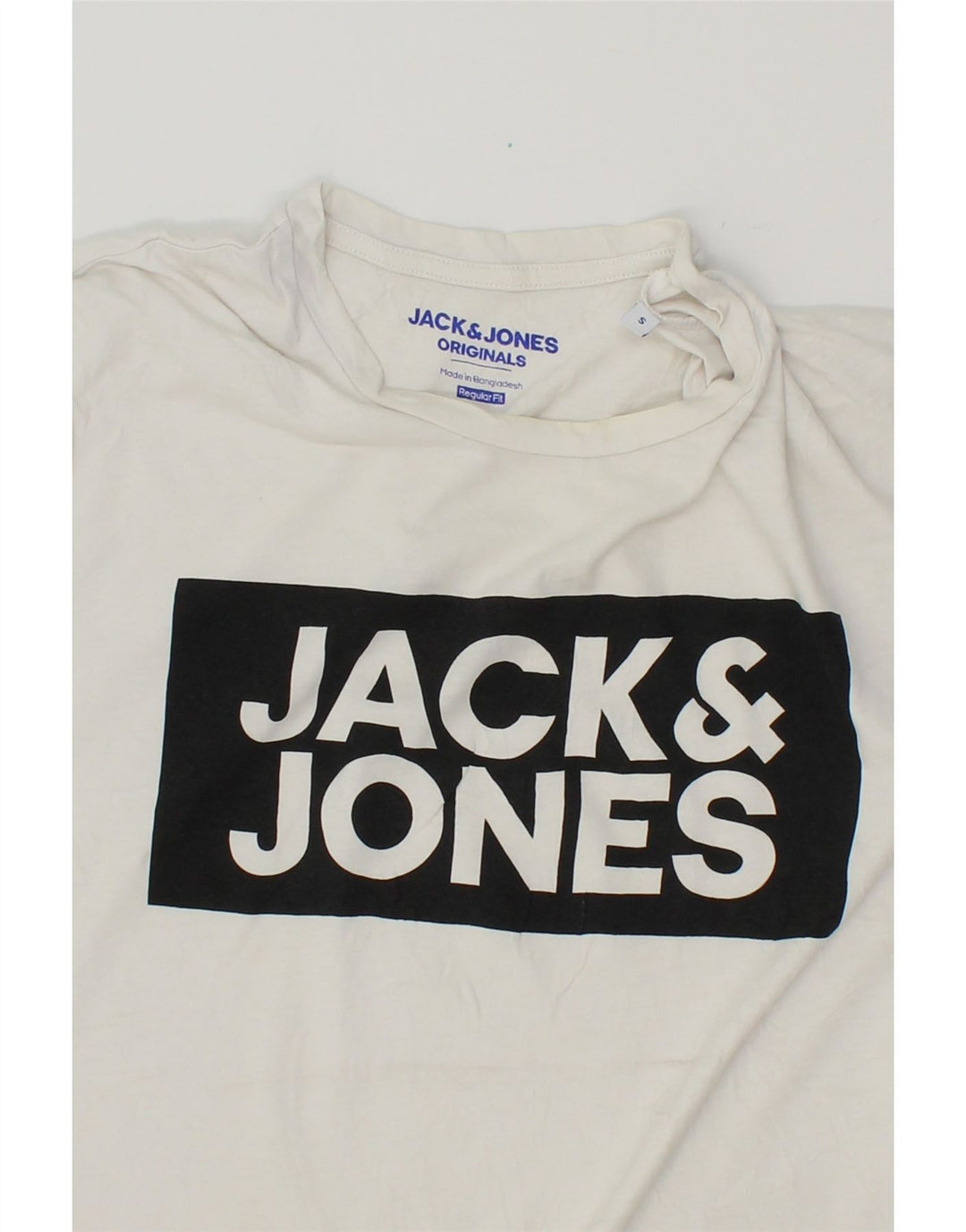 JACK & JONES Mens Regular Fit Graphic T-Shirt Top Small White Cotton Vintage Jack & Jones and Second-Hand Jack & Jones from Messina Hembry 