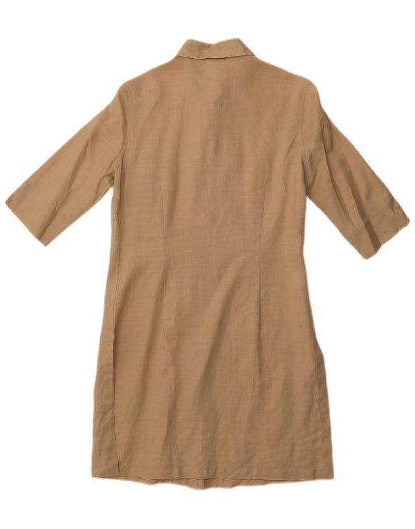 Stefanel Kvinder Kortærmet Skjortekjole UK 12 Medium Beige Ramie