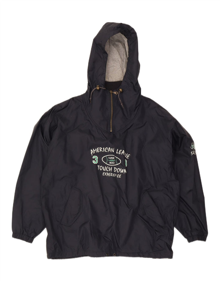 EQUIPE Mens Graphic Hooded Anorak Jacket UK 42 XL Navy Blue Polyamide Vintage Equipe and Second-Hand Equipe from Messina Hembry 