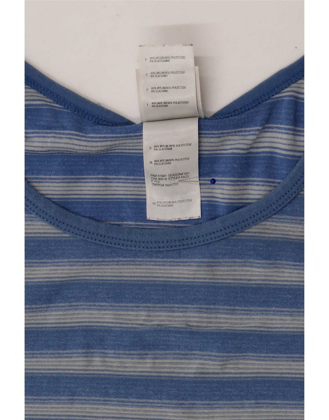 The North Face Dame T-Shirt Top UK 16 Stor Blå Stribet Polyester