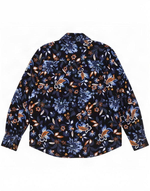 Marks & Spencer Womens Front Tie Shirt Bluse UK 18 XL Navy Blue Floral