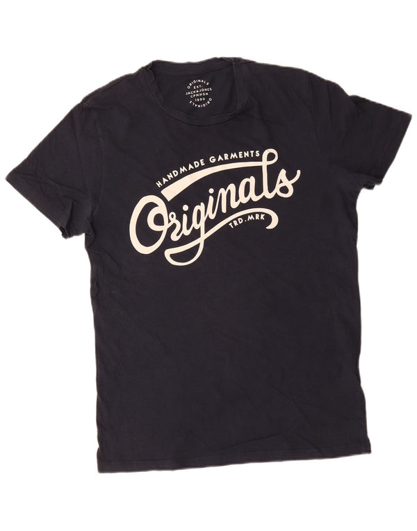 Jack & Jones Herre grafisk T-shirt Top Medium Marineblå Bomuld