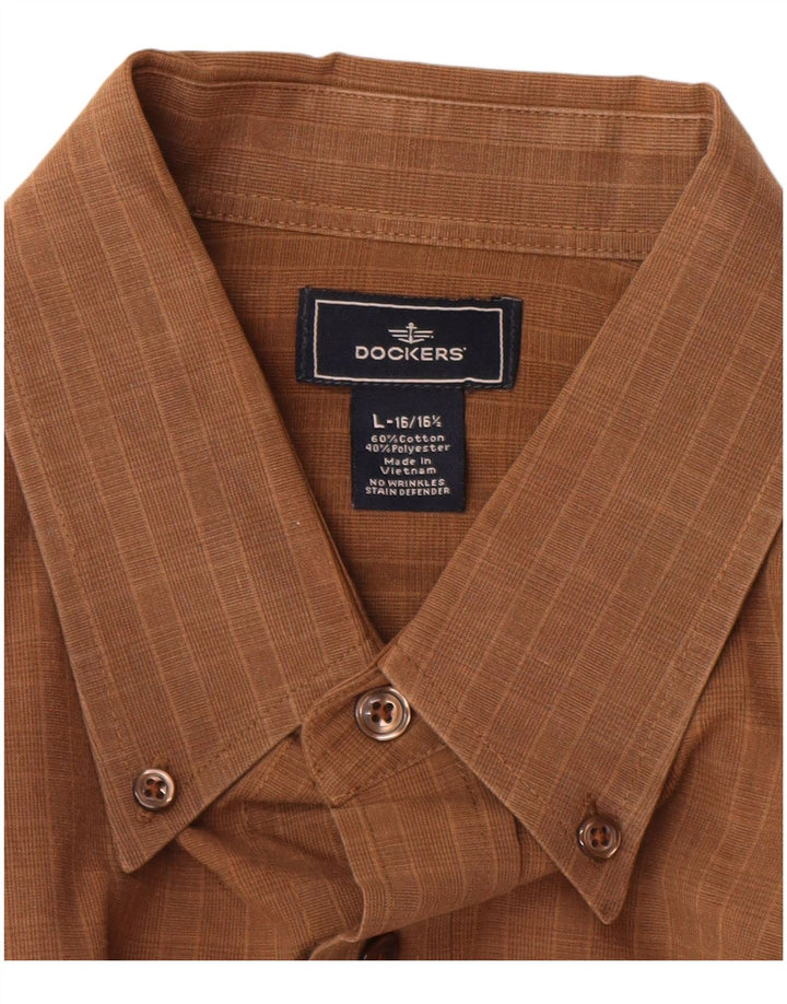 Dockers herreskjorte str. 16 16 1/2 Large Brown Gingham Cotton
