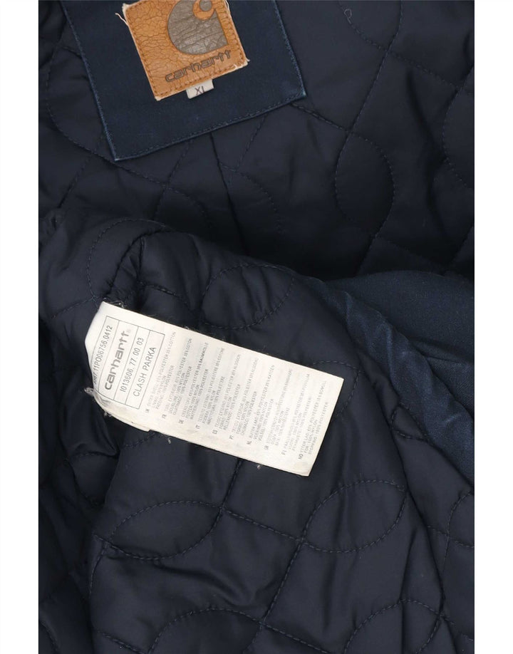 Carhartt Herre Hooded Parka Jacket UK 42 XL Navy Blue Polyester