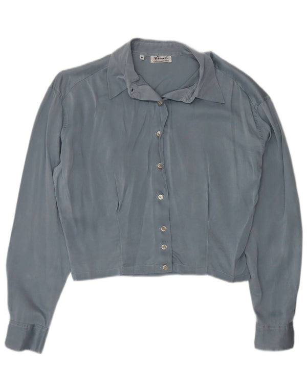 Vintage Dame Crop Shirt Bluse IT 44 Medium Blue Silk