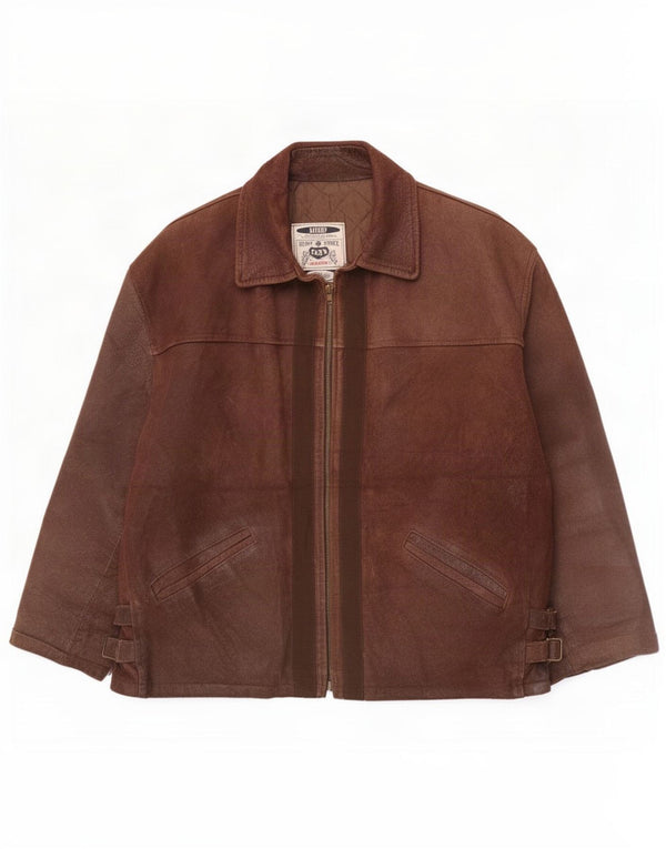 Bayside Mens Leather Jacket UK 42 XL Brown
