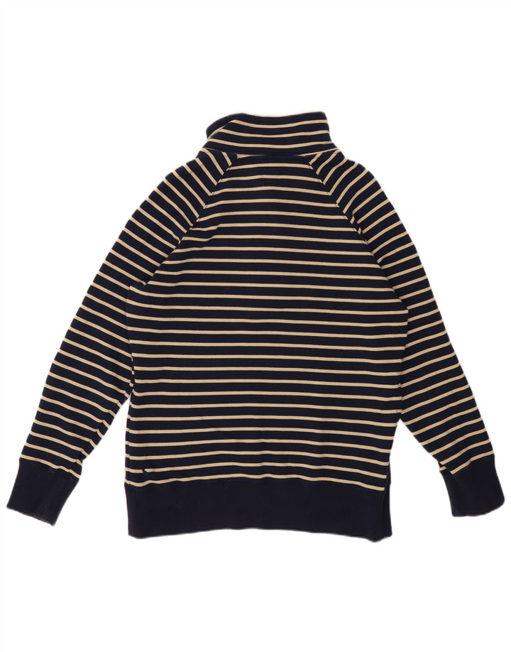 JOULES Dame Button Neck Sweatshirt Jumper UK 14 Large Navy Blue Striped