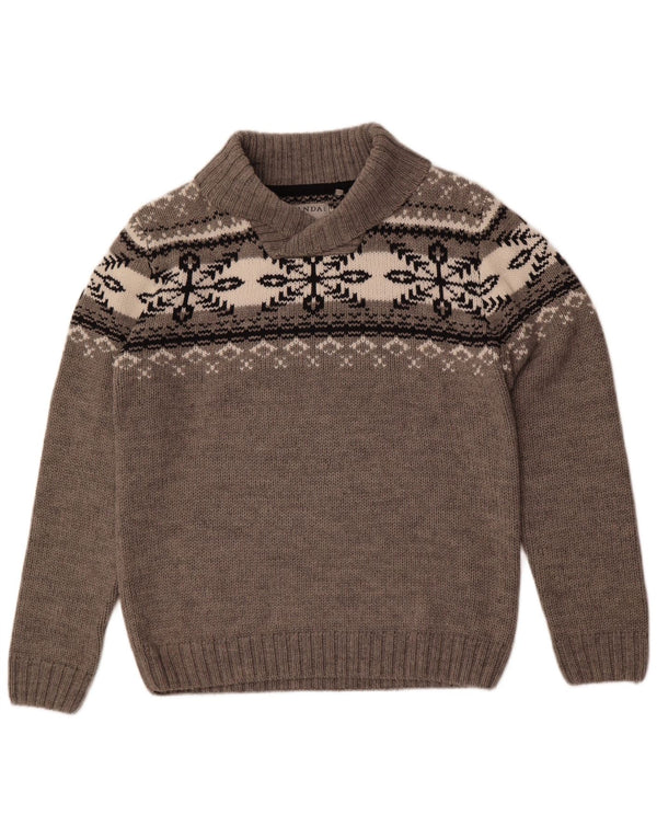 Canda Herre Sjal Hals Jumper Sweater Large Grey Fair Isle