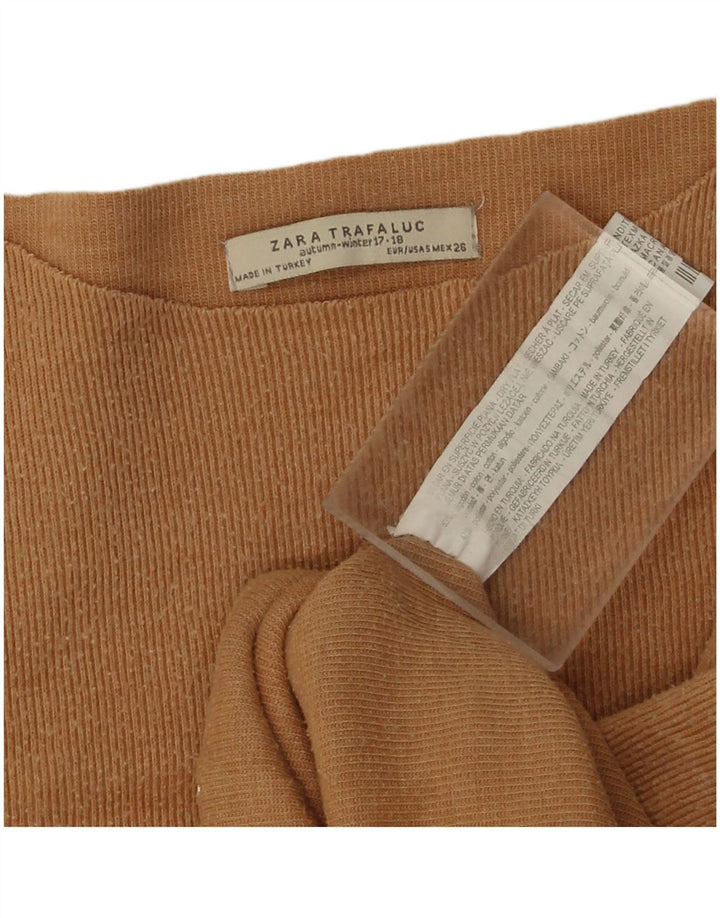 Zara Dame Trafaluc Oversized Crop Bluse Top UK 10 Small Beige Spotted
