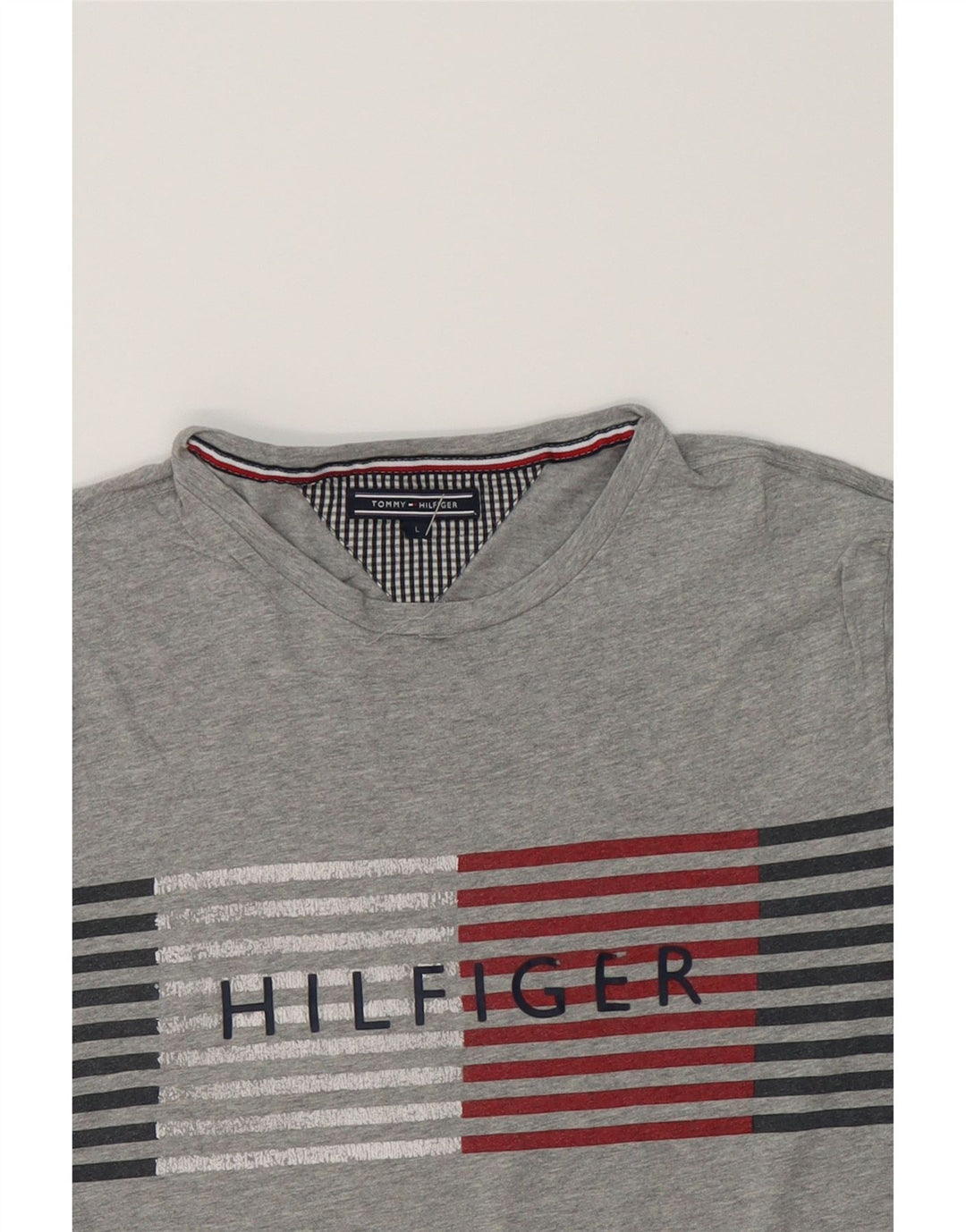 TOMMY HILFIGER Mens Graphic T-Shirt Top Large Grey Cotton Vintage Tommy Hilfiger and Second-Hand Tommy Hilfiger from Messina Hembry 