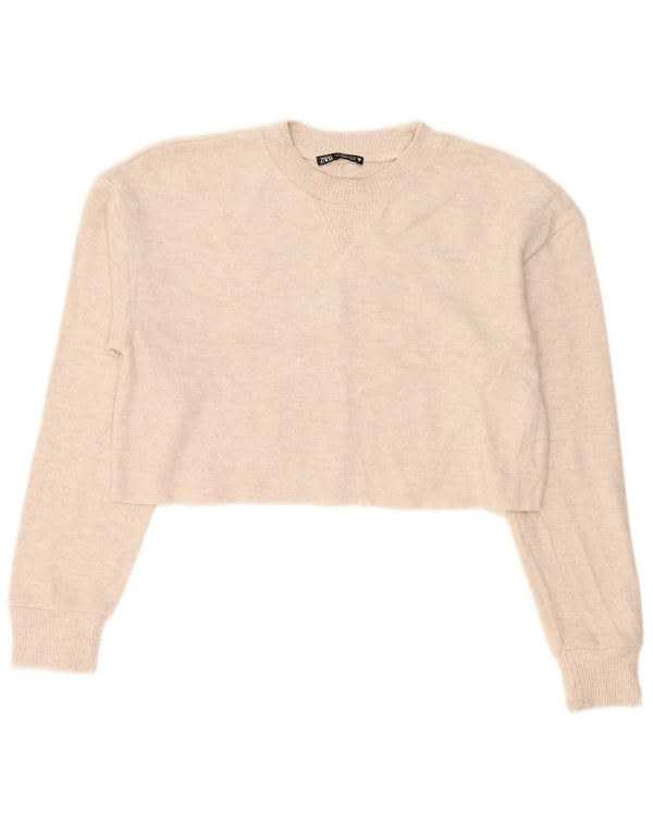 Zara Womens Crop Top Long Sleeve UK 10 Small Beige