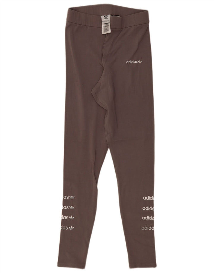 ADIDAS Grafiske Leggings til kvinder UK 12 Mellemgrå bomuld