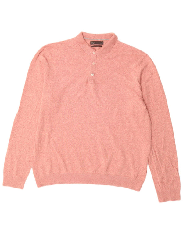 Marks & Spencer Herre Polo Neck trøje Sweater Large Pink Bomuld