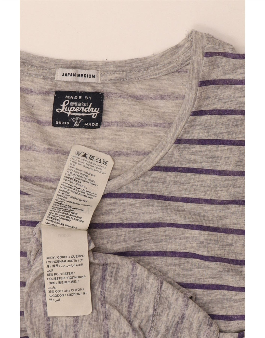 Superdry T-shirt top til kvinder UK 14 mellemgrå stribet polyester