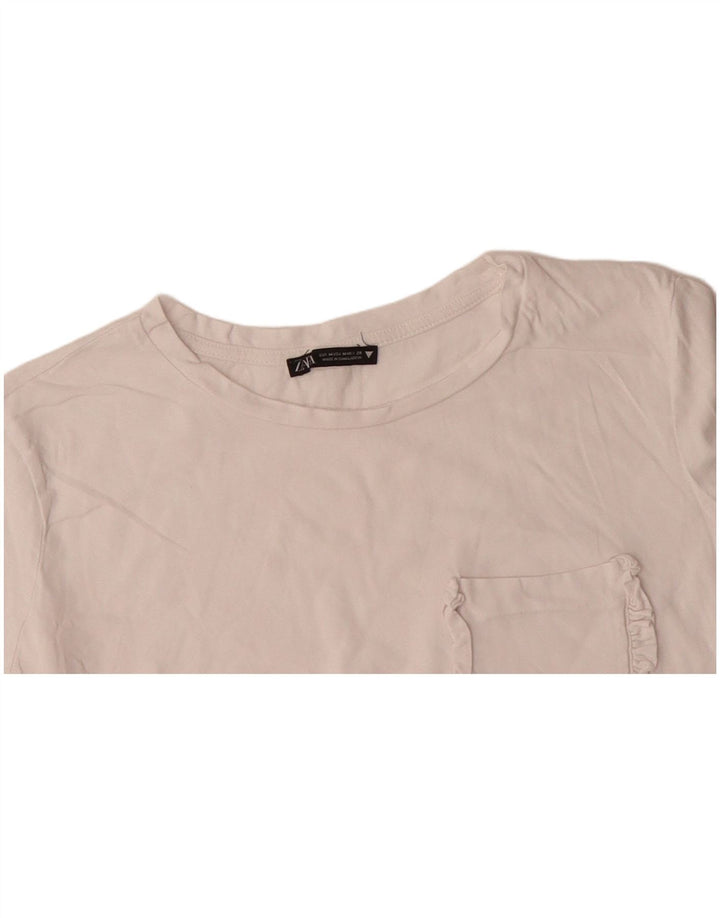 ZARA Womens Crop T-Shirt Top UK 12 Medium Off White