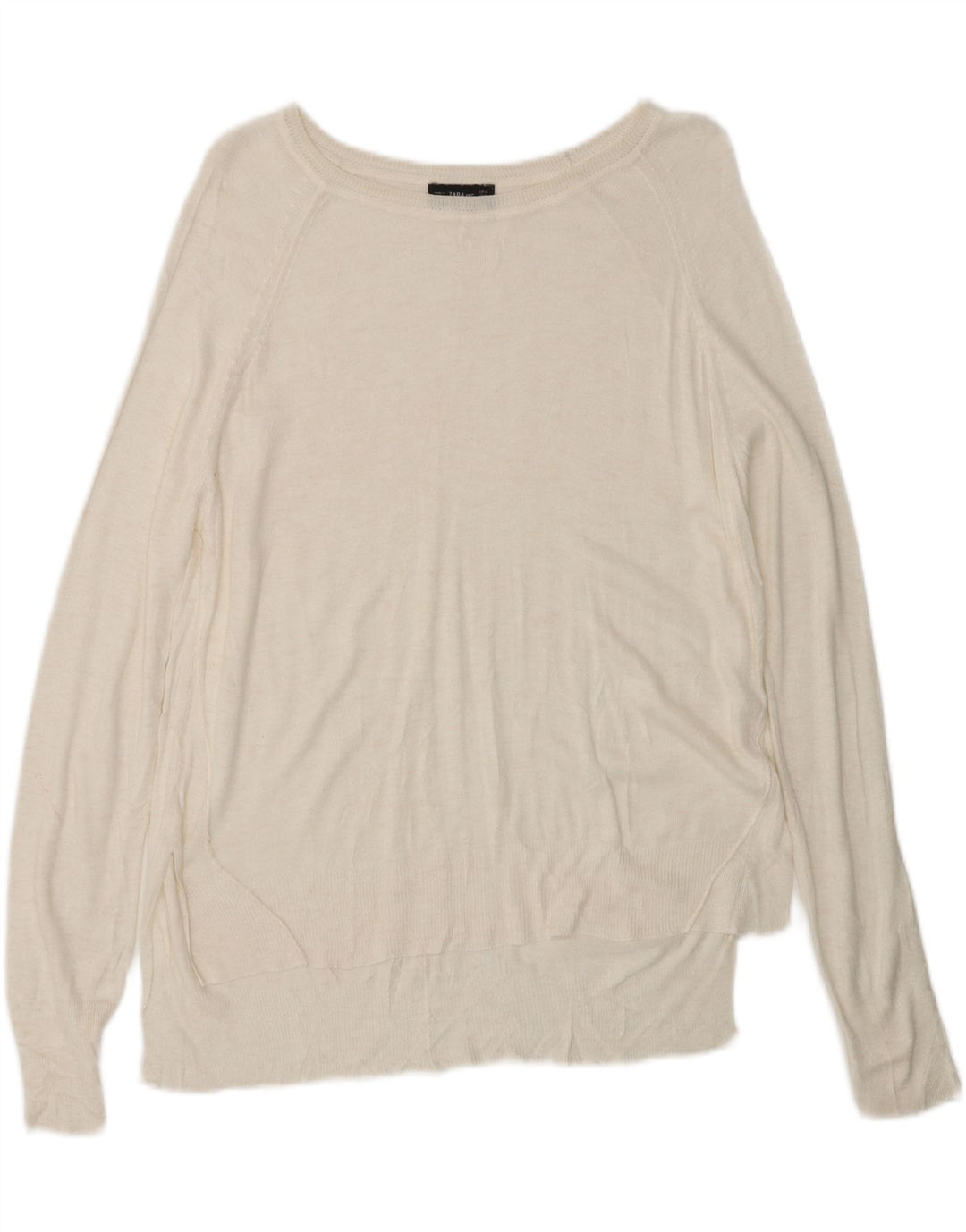 ZARA Dame Boat Neck Jumper Sweater UK 14 Medium White