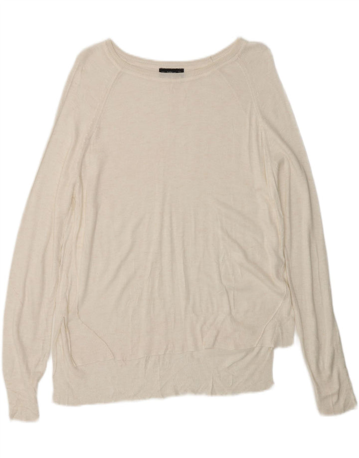 ZARA Dame Boat Neck Jumper Sweater UK 14 Medium White