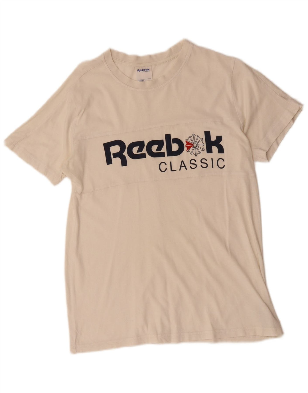 Reebok Grafisk T-shirt top til kvinder UK 12 Medium Off White Bomuld