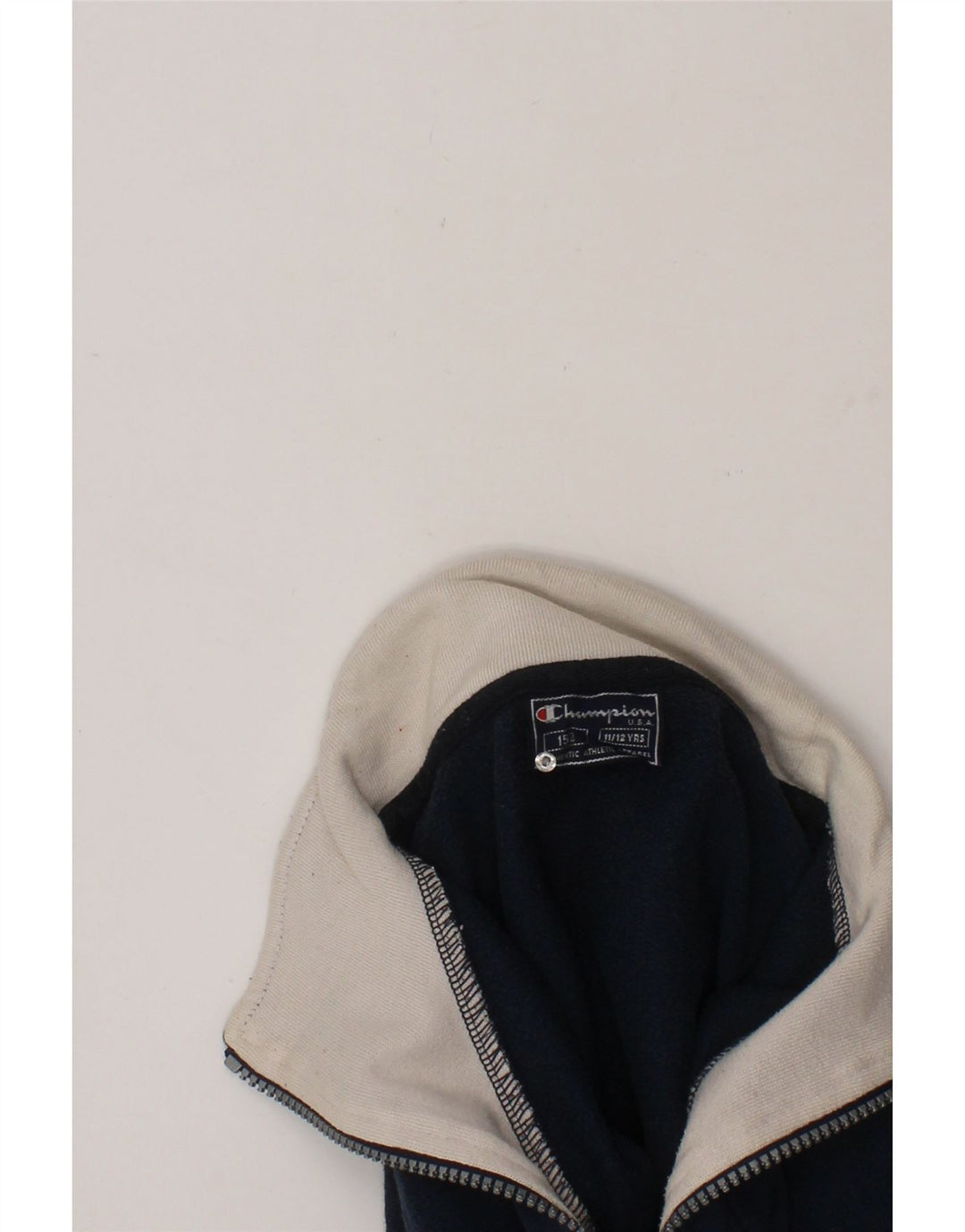 CHAMPION Boys Graphic Sweatshirt Jumper 11-12 Years Navy Blue Striped Vintage Champion and Second-Hand Champion from Messina Hembry 