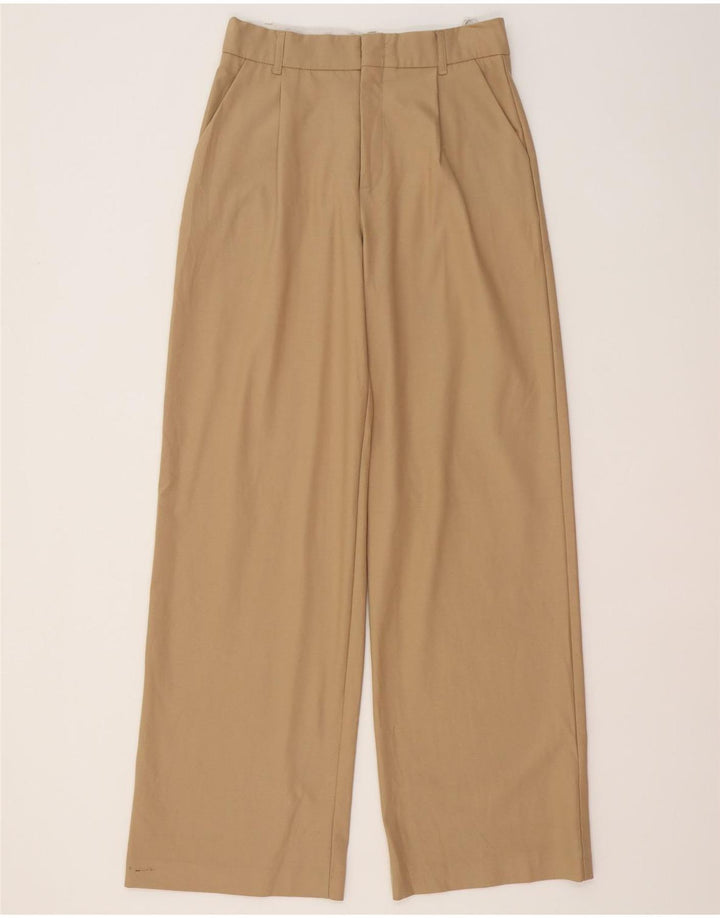 Zara Kvinder Casual Bukser med brede ben Små W27 L33 Beige Polyester