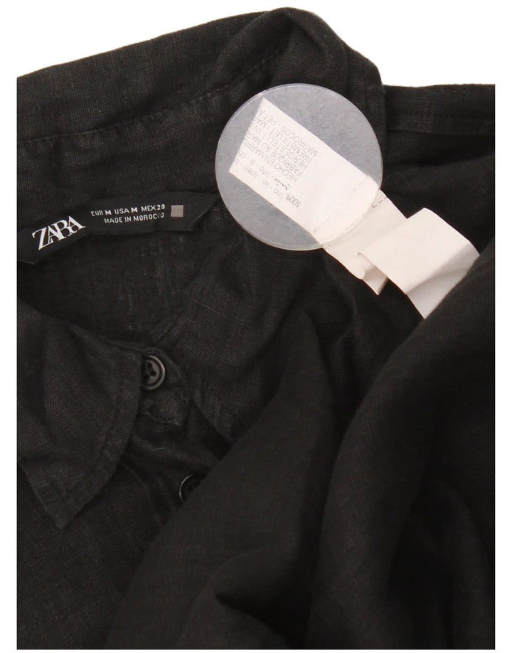 Zara Dame Oversized Shirt UK 14 Medium Black Linen