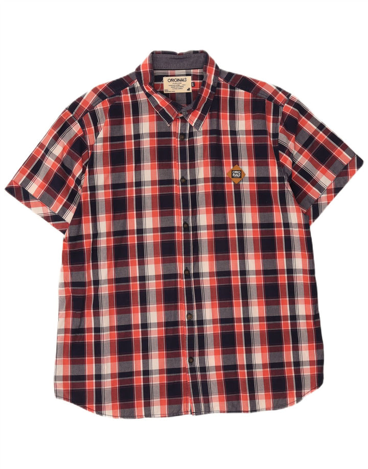 JACK & JONES Mens Short Sleeve Shirt 2XL Navy Blue Check Cotton