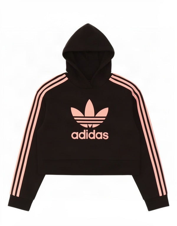Adidas Girls Crop Graphic Hoodie Jumper 9-10 år Sort Bomuld