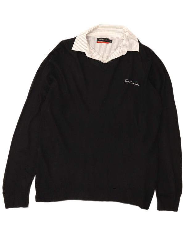 Pierre Cardin Herre Polo Neck Jumper Sweater Medium Sort Akryl
