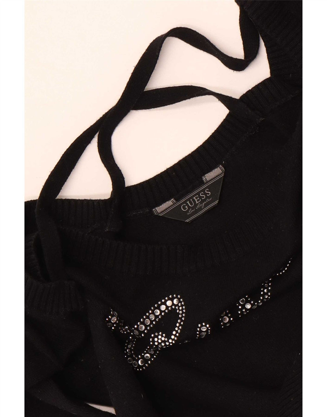 Guess Dame Grafisk Langærmet Bluse Top UK 8 Lille Sort