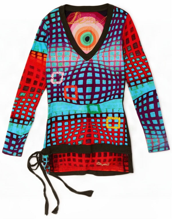 Desigual Dame Grafisk Top Langærmet UK 4 XS Multicolored Geometric