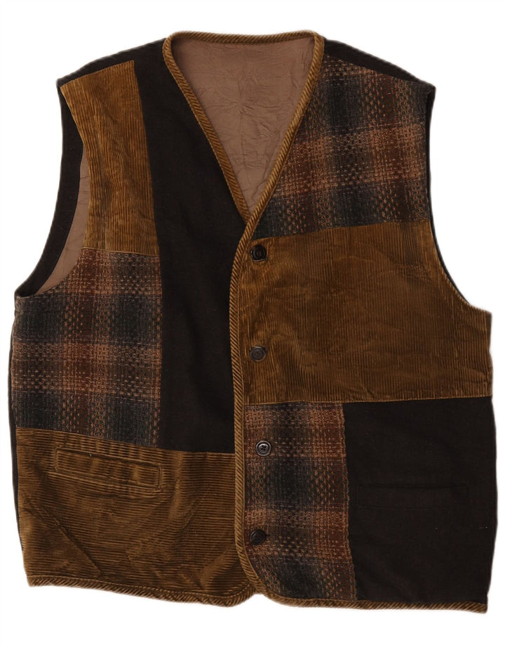 Vintage herrevest UK 40 Medium Brown Patchwork Polyester