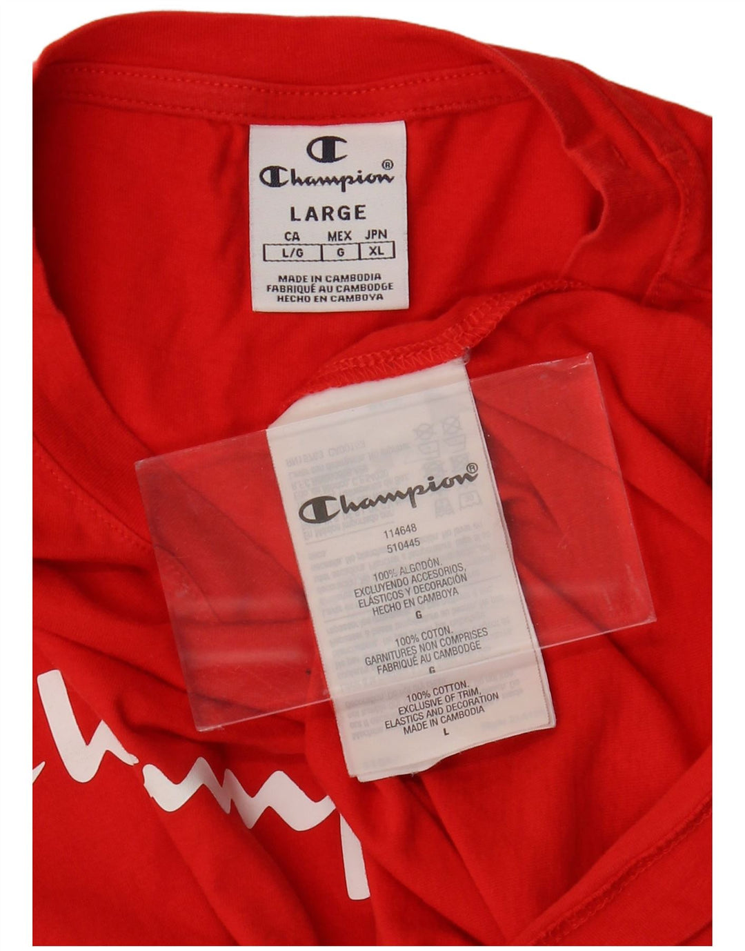 CHAMPION Dame Crop Grafisk T-Shirt Top UK 16 Stor Rød Bomuld