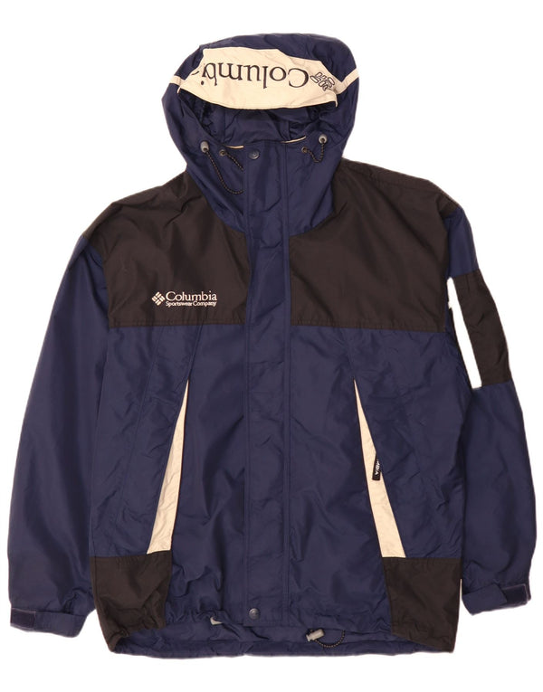 Columbia Herre Hooded Windbreaker Jacket UK 38 Medium Blue Colourblock Nylon