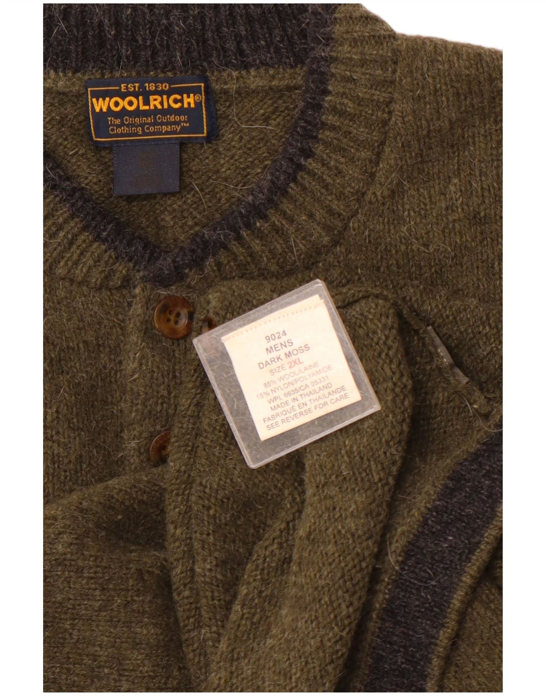 WOOLRICH Herre Button Neck Jumper Sweater 2XL Khaki Wool