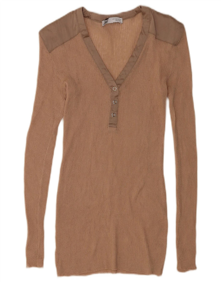 Zara Dame Top Langærmet UK 10 Small Beige Colourblock