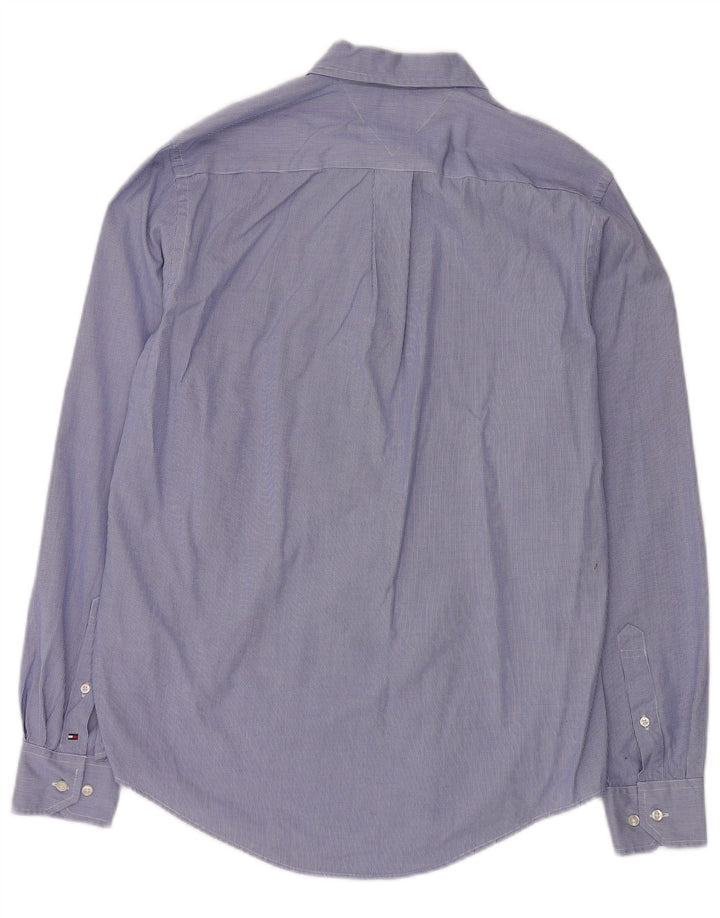 Tommy Hilfiger Herre Custom Fit skjorte, lille blå Houndstooth Bomuld Classic