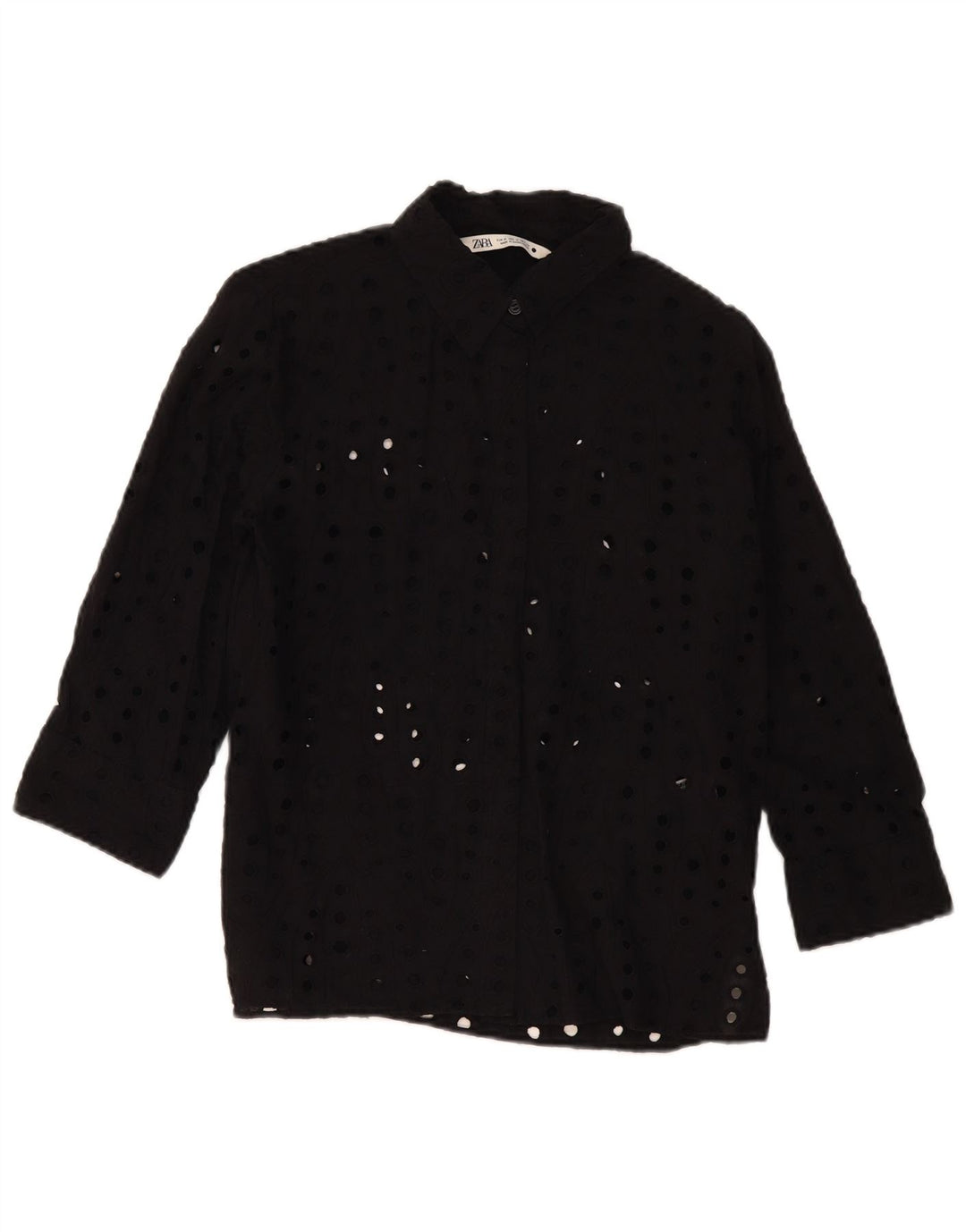 Zara skjortebluse med 3/4 ærmer til kvinder UK 14 Medium Sort bomuld