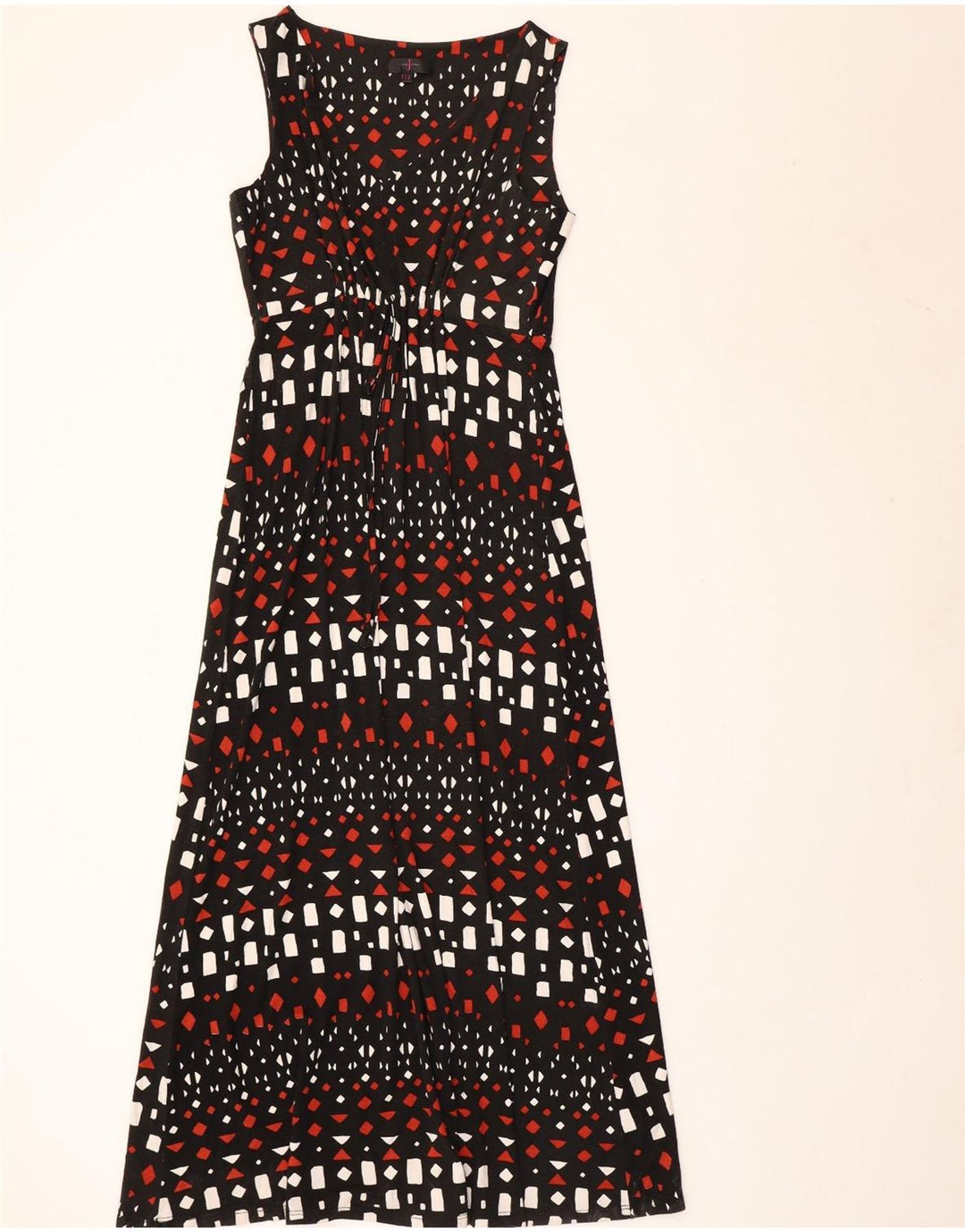 Jasper Conran Dame Ærmeløs Maxikjole UK 12 Medium Sort Geometrisk