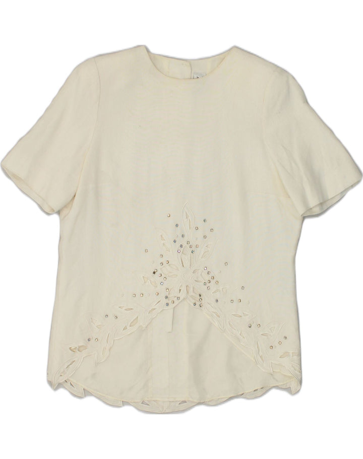 VINTAGE Womens Short Sleeve Blouse Top UK 10 Small Off White Viscose | Vintage Vintage | Thrift | Second-Hand Vintage | Used Clothing | Messina Hembry 