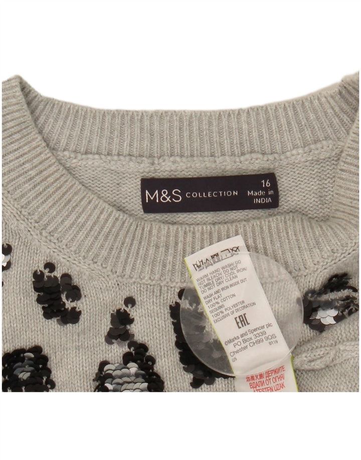 Marks & Spencer Dame Crop Crew Neck Jumper Sweater UK 16 Large Grey