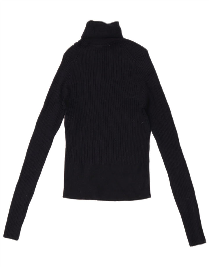 Zara Womens Crop Top Langærmet UK 12 Medium Navy Blue Viscose