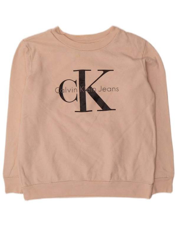 Calvin Klein Jeans Dame Grafisk Oversized Sweatshirt Jumper UK 6 XS Pink