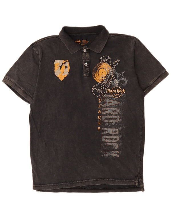 Hard Rock Cafe Herre Prag Grafisk Polo Shirt Medium Sort Bomuld Musik