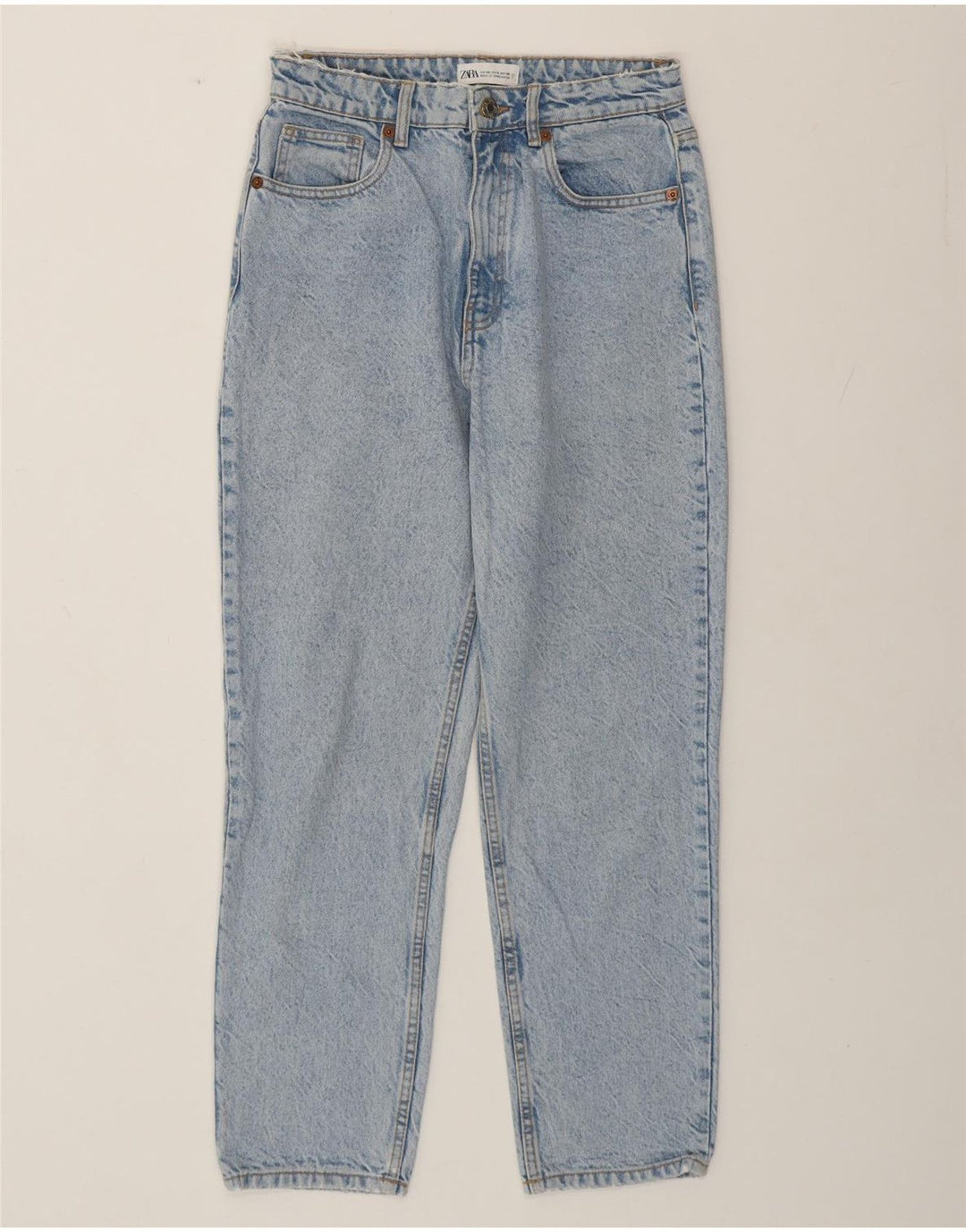 Zara Dame Jeans med høj talje EU 40 Medium W30 L27 Blå Bomuld