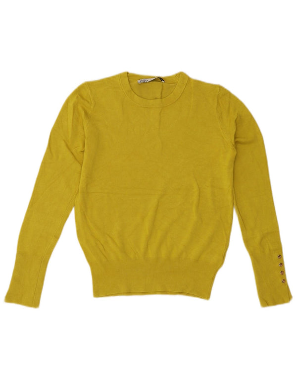 ZARA sweater med rund hals til kvinder UK 10 Lille gul viskose