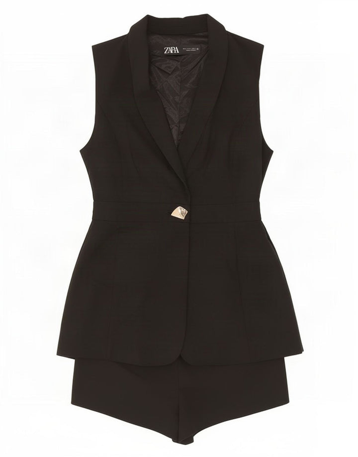 Zara Dame Ærmeløs Playsuit UK 10 Small Black Polyester