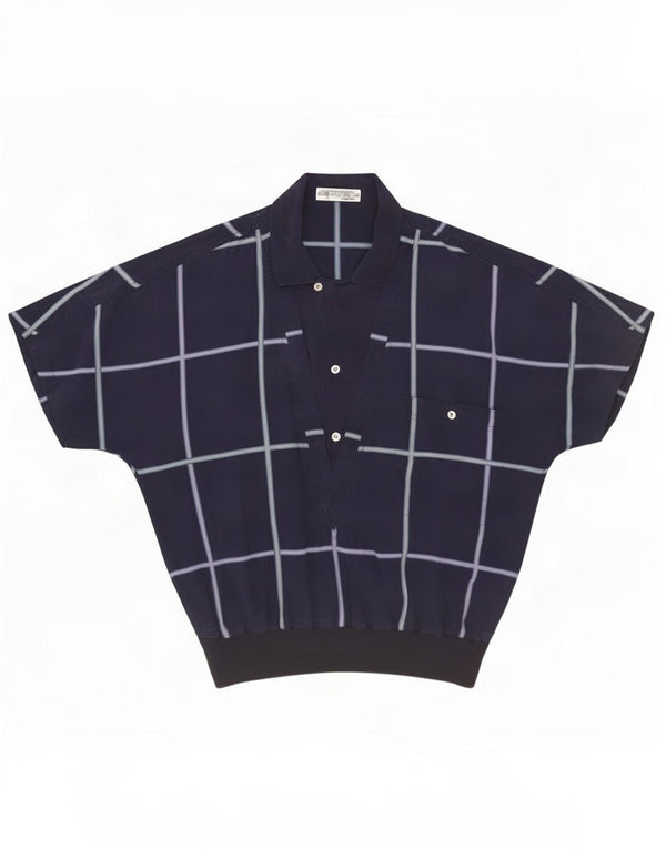 Vintage kortærmet herretrøjetrøje størrelse 38 Medium Navy Blue Check