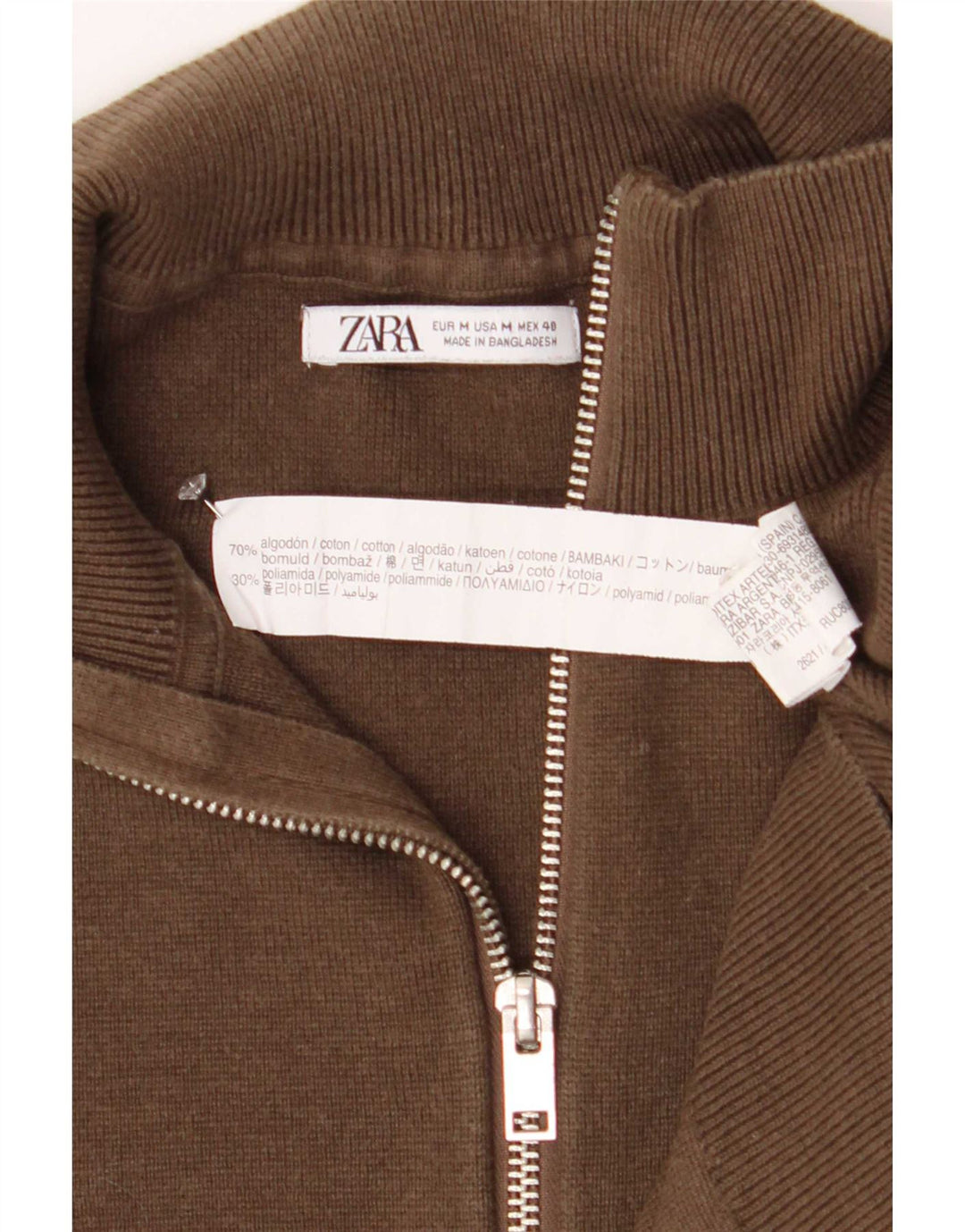 Zara Herre Zip Neck Jumper Sweater Medium Brun Bomuld
